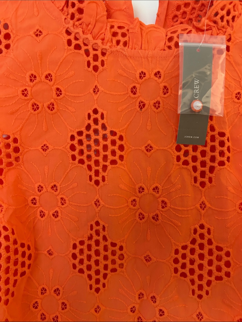 J. Crew Bright Orange Eyelet Ruffle Neck Sleeveless Top - Picture 2 of 3